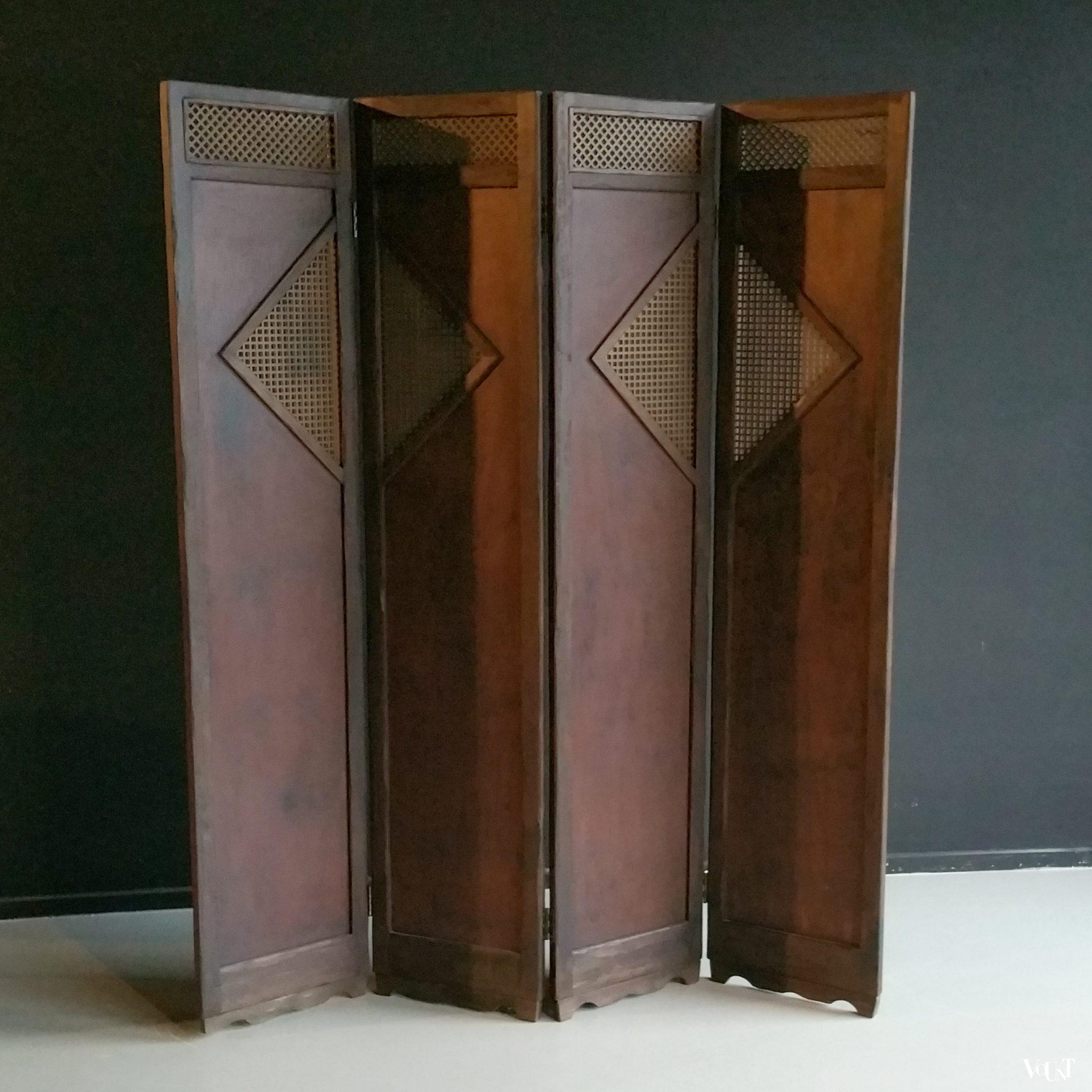 Vierslags houten kamerscherm koloniale stijl