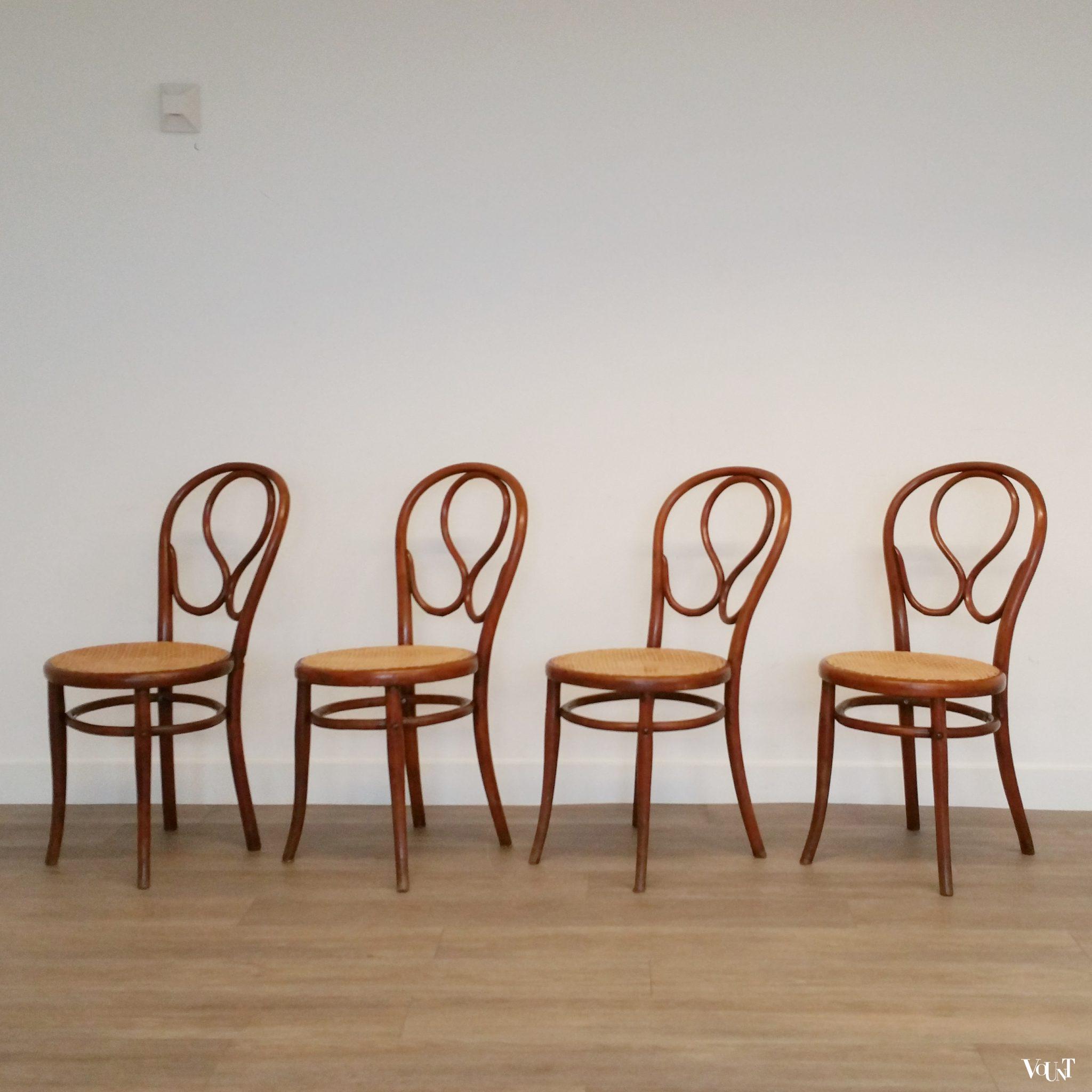 subtiel totaal Lunch Set van 4 originele Thonet-stoelen nr. 20, eind 19e eeuw