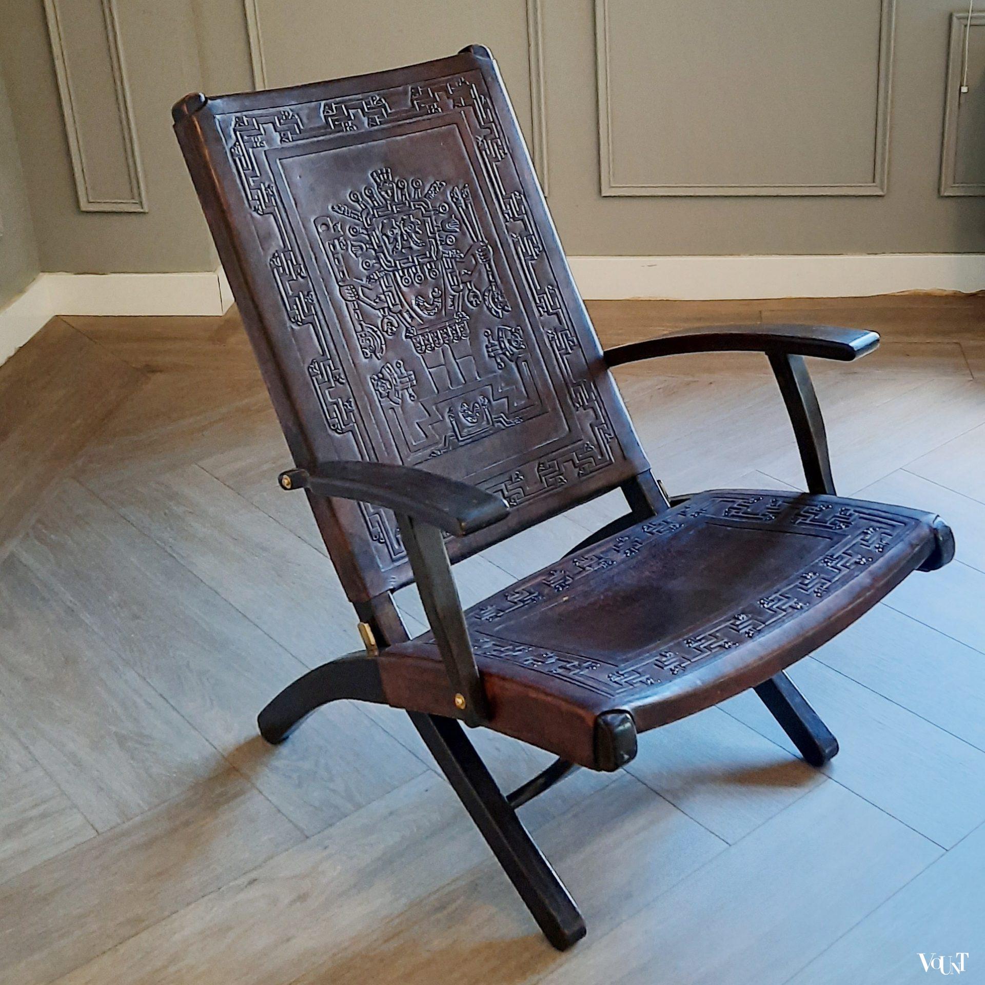 in tegenstelling tot koud weggooien Leren opklapbare stoel, Angel Pazmino voor Muebles de Estilo, jaren '60