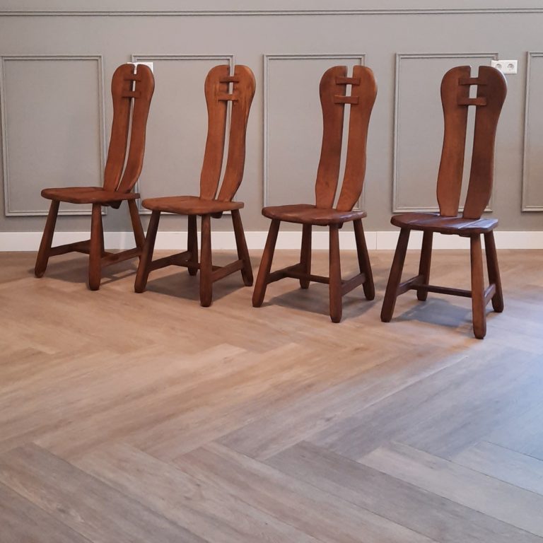 Set van 4 brutalist stoelen met hoge rugleuning, jaren '60