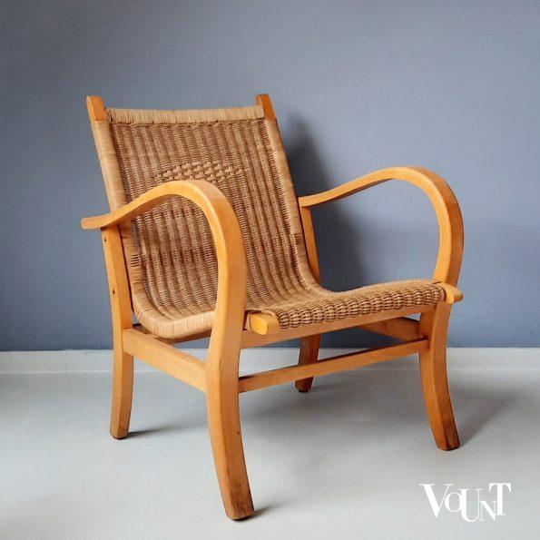 Fauteuil hout en rotan (pitriet) / Flechtsessel, Erich Dieckmann, jaren '30